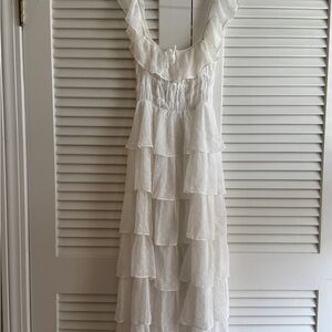 Storia White Ruffled Tiered Maxi Dress